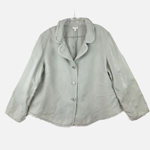 J JILL Womens Khaki 100% Linen 3 Button Blazer Raw‎ Hem Detail Lagenlook Size XL